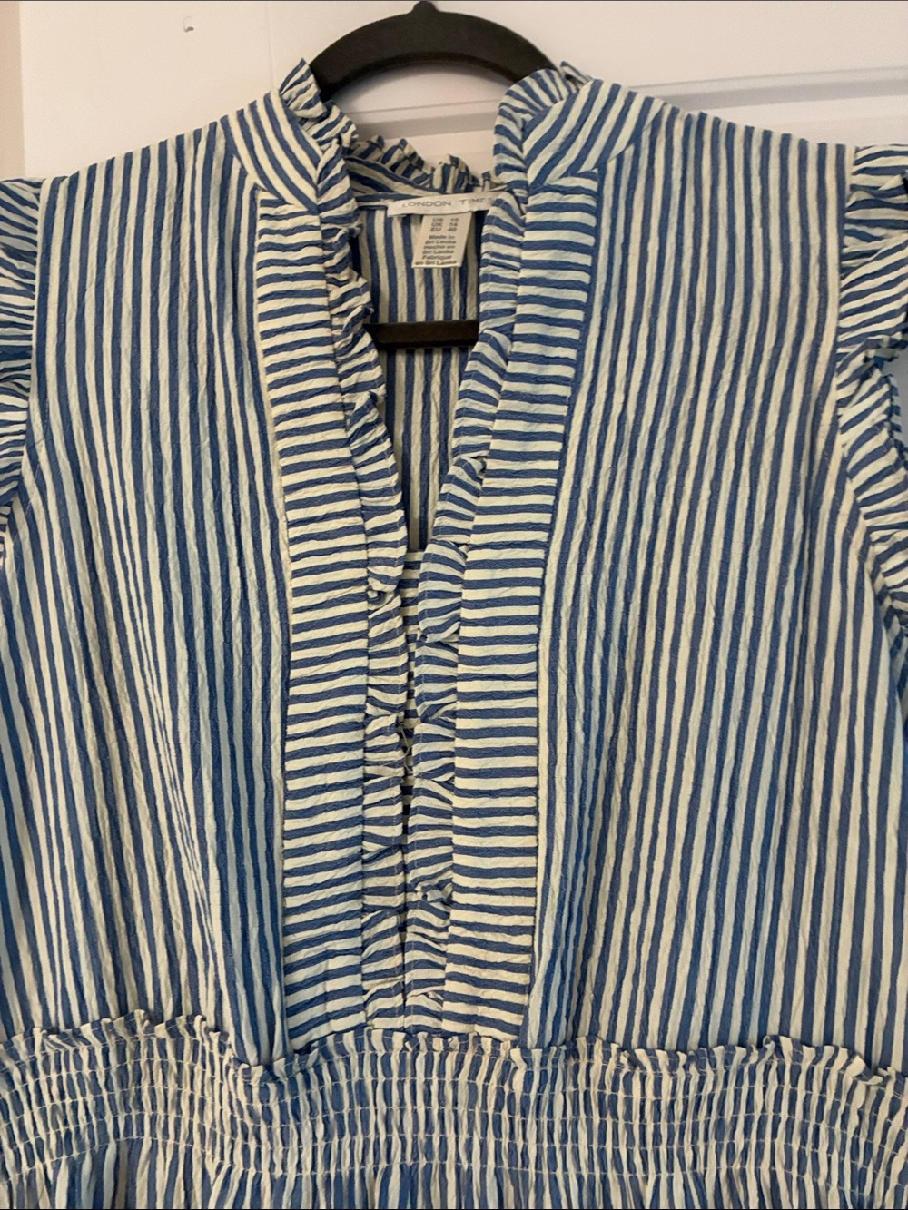 London Times Sleeveless Blue & White Stripe Ruffled Maxi Dress - Picture 3 of 3